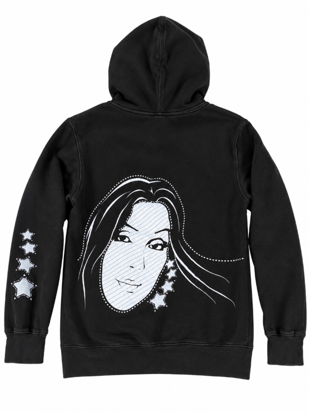 CHER Graphic Zip-Up Hoodie Black Women's Small Stars Portrait